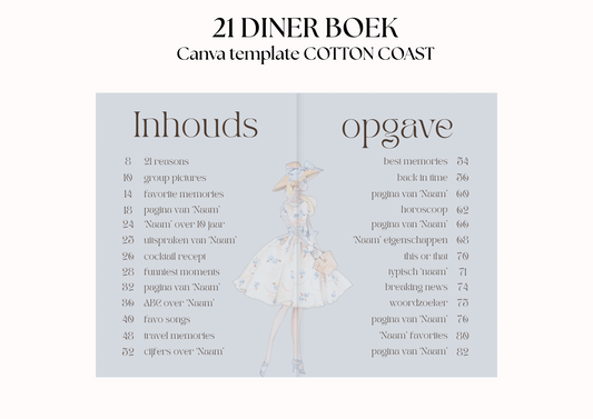 21 Diner Boek Template 'Cotton Coast'