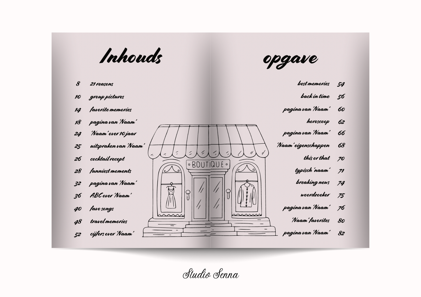 21 Diner boek Template 'Pink Avenue'