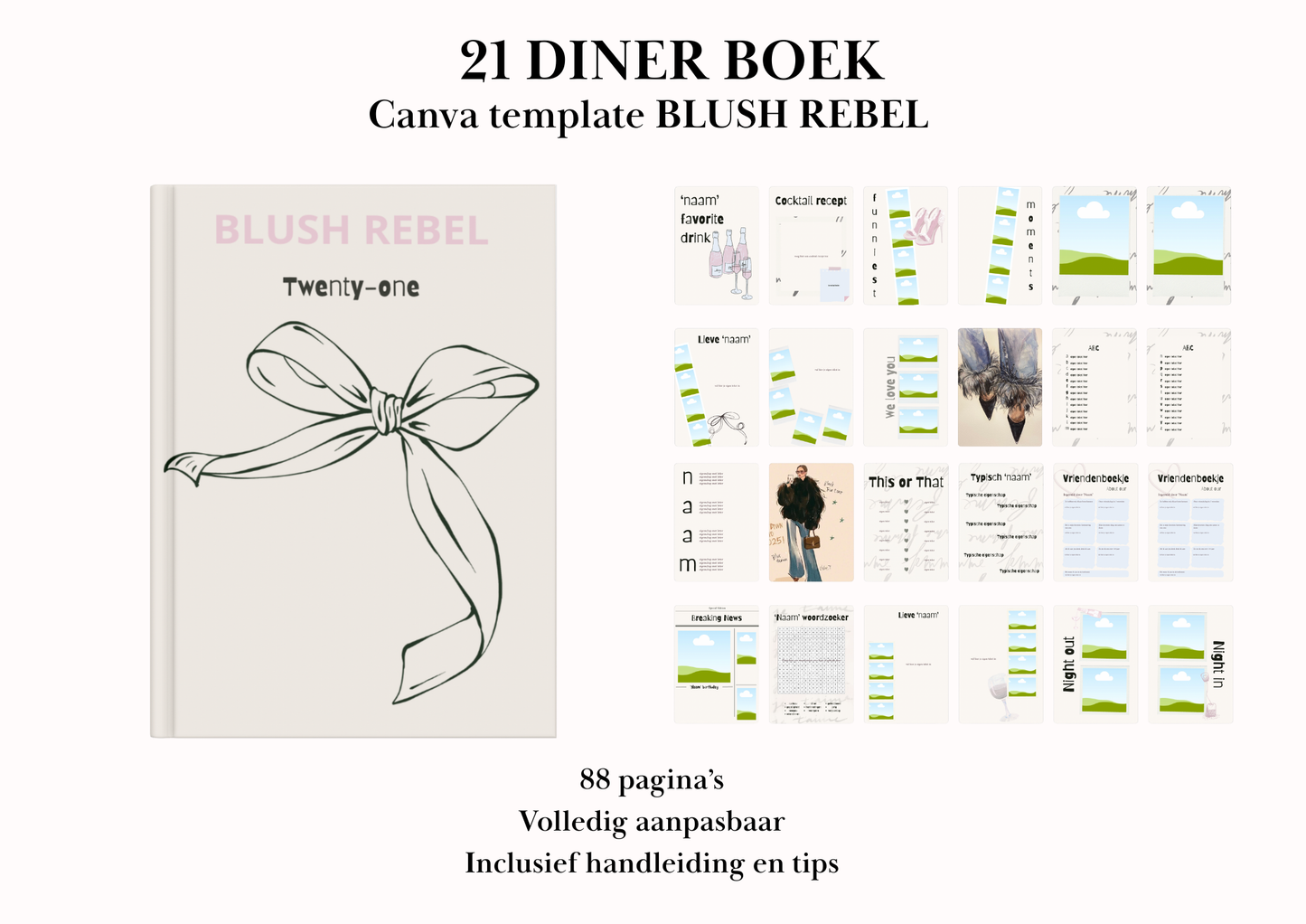 21 Diner Boek Template 'Blush Rebel'