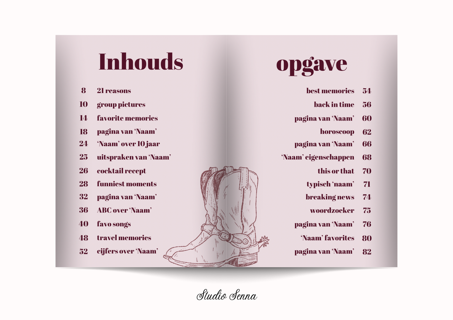 21 Diner Boek Template 'Rusty Rose'