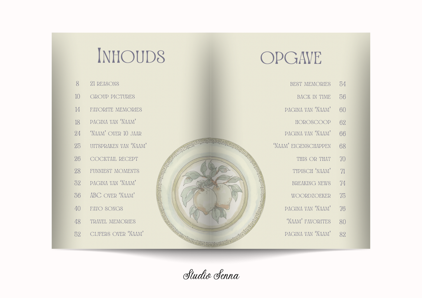 21 Diner Boek Template 'Soft Sage'