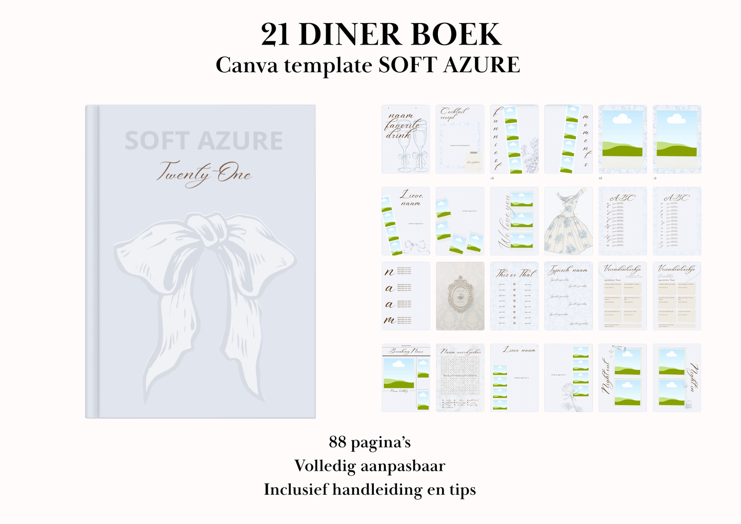 21 Diner Boek Template 'Soft Azure'
