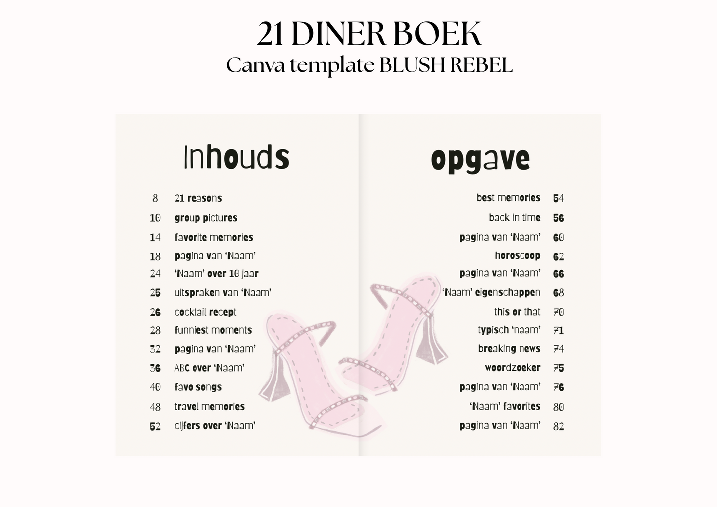 21 Diner Boek Template 'Blush Rebel'