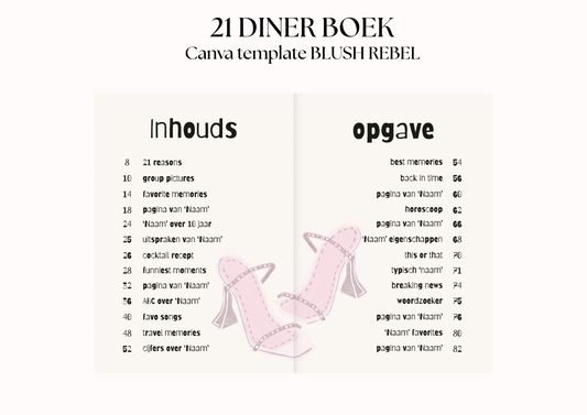21 Diner Boek Template 'Blush Rebel'