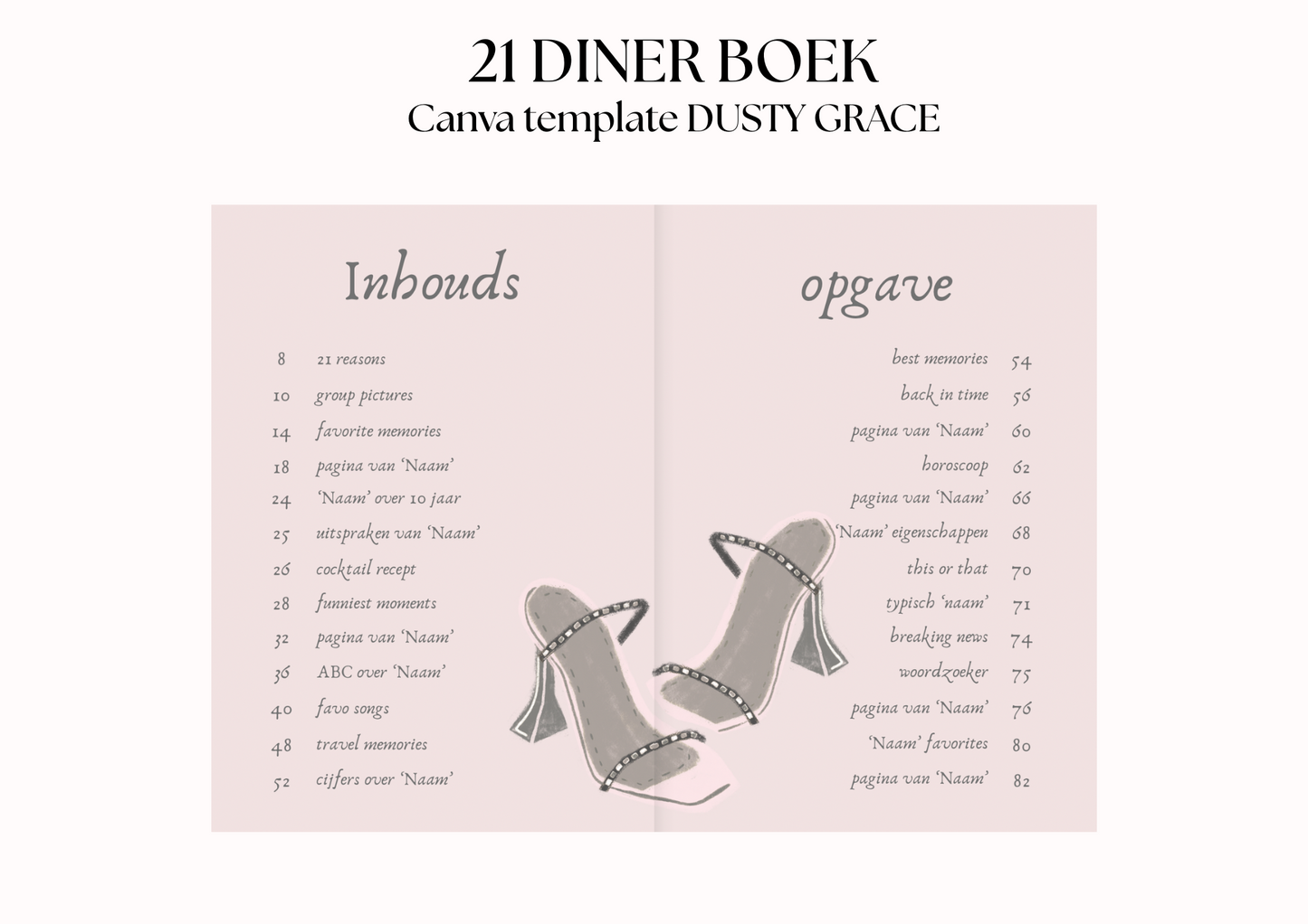 21 Diner Boek Template 'Dusty Grace'