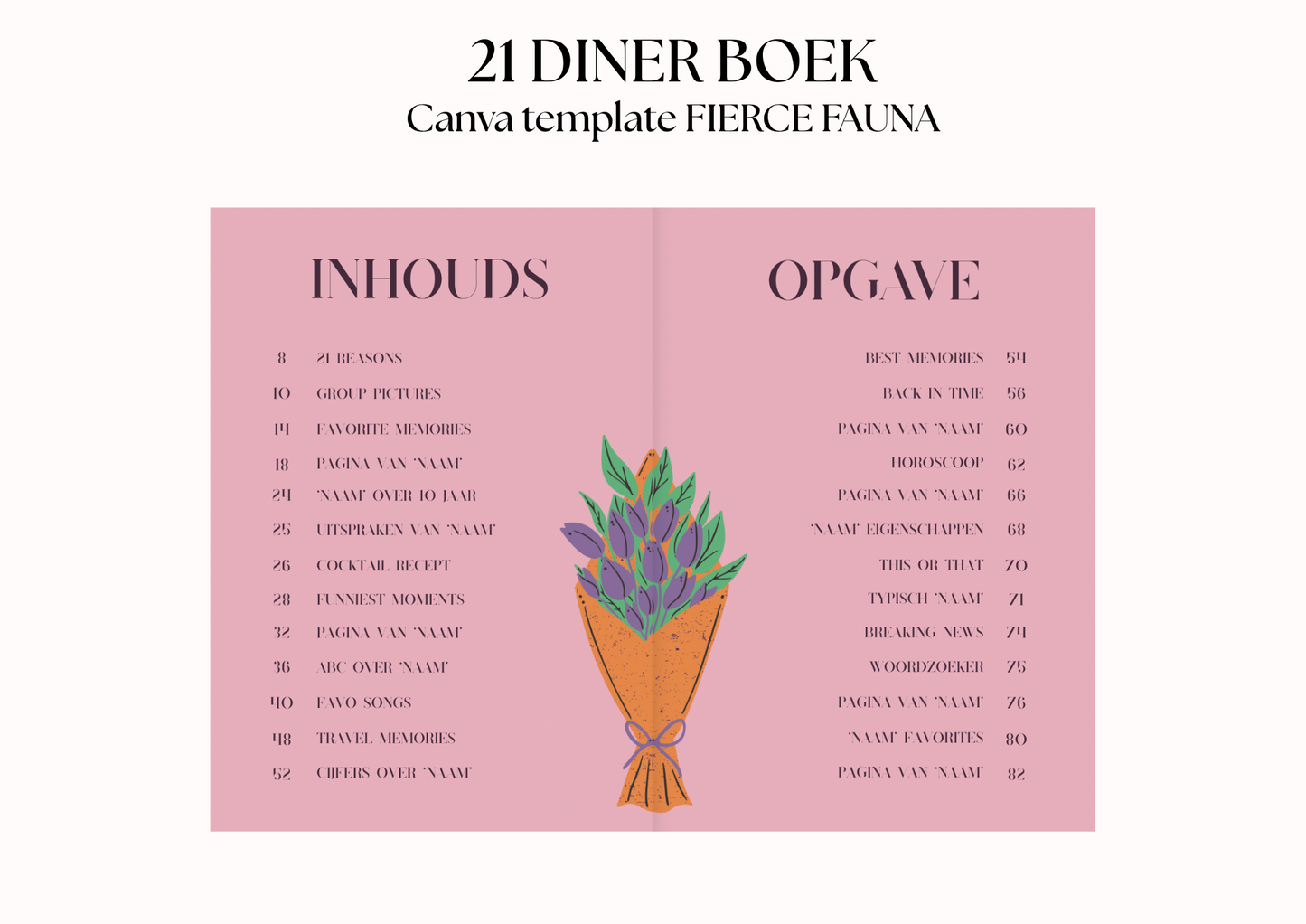 21 Diner Boek Template 'Fierce Fauna'