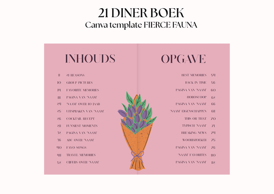 21 Diner Boek Template 'Fierce Fauna'