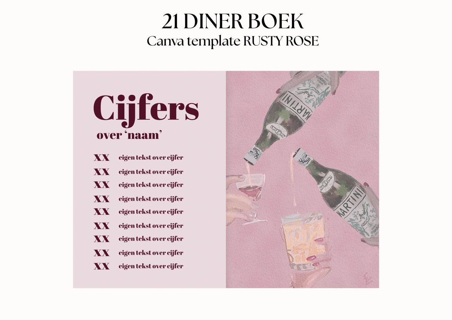 21 Diner Boek Template 'Rusty Rose'