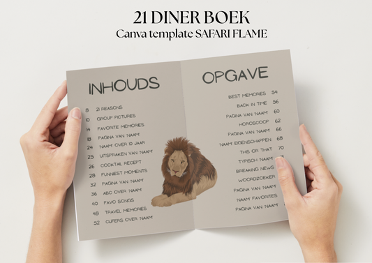 21 Diner Boek Template 'Safari Flame'