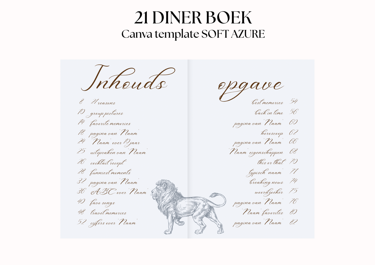 21 Diner Boek Template 'Soft Azure'