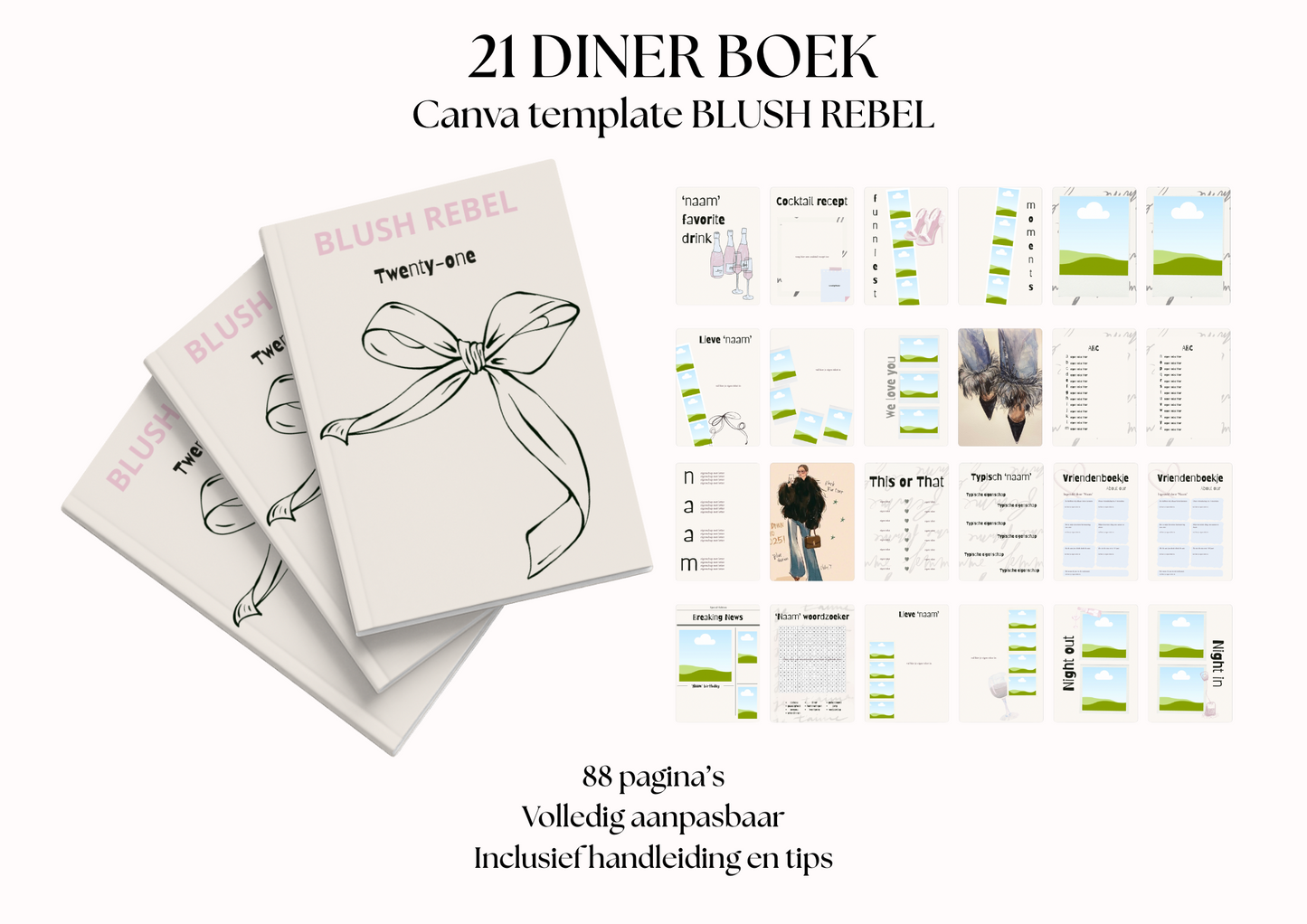 21 Diner Boek Template 'Blush Rebel'