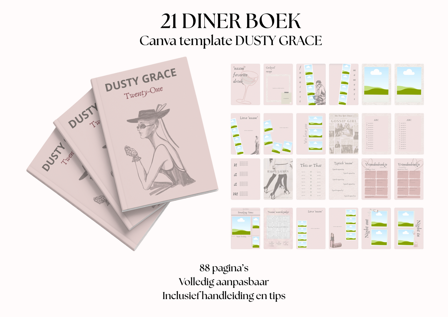21 Diner Boek Template 'Dusty Grace'