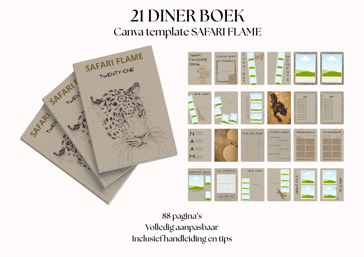 21 Diner Boek Template 'Safari Flame'