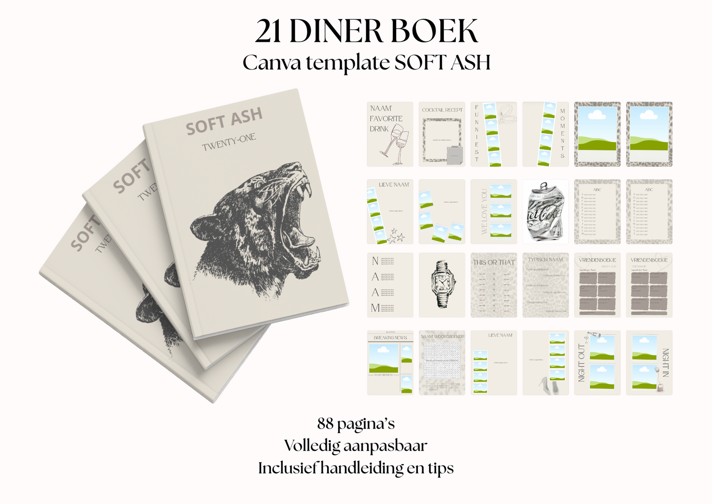 21 Diner Boek Template 'Soft Ash'