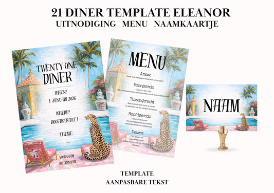 Uitnodiging - Menu - Naamkaartje set voor 21 Diner 'Eleanor'