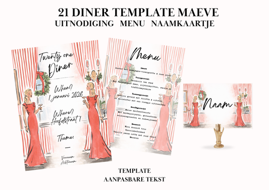 Uitnodiging - Menu - Naamkaartje set voor 21 Diner 'Maeve'