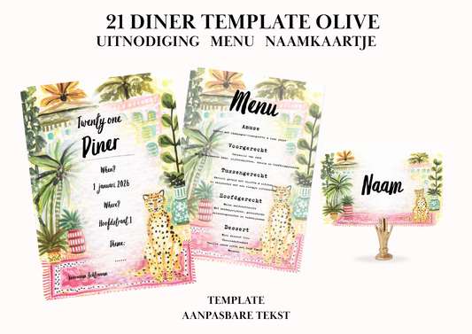 Uitnodiging - Menu - Naamkaartje set voor 21 Diner 'Olive'