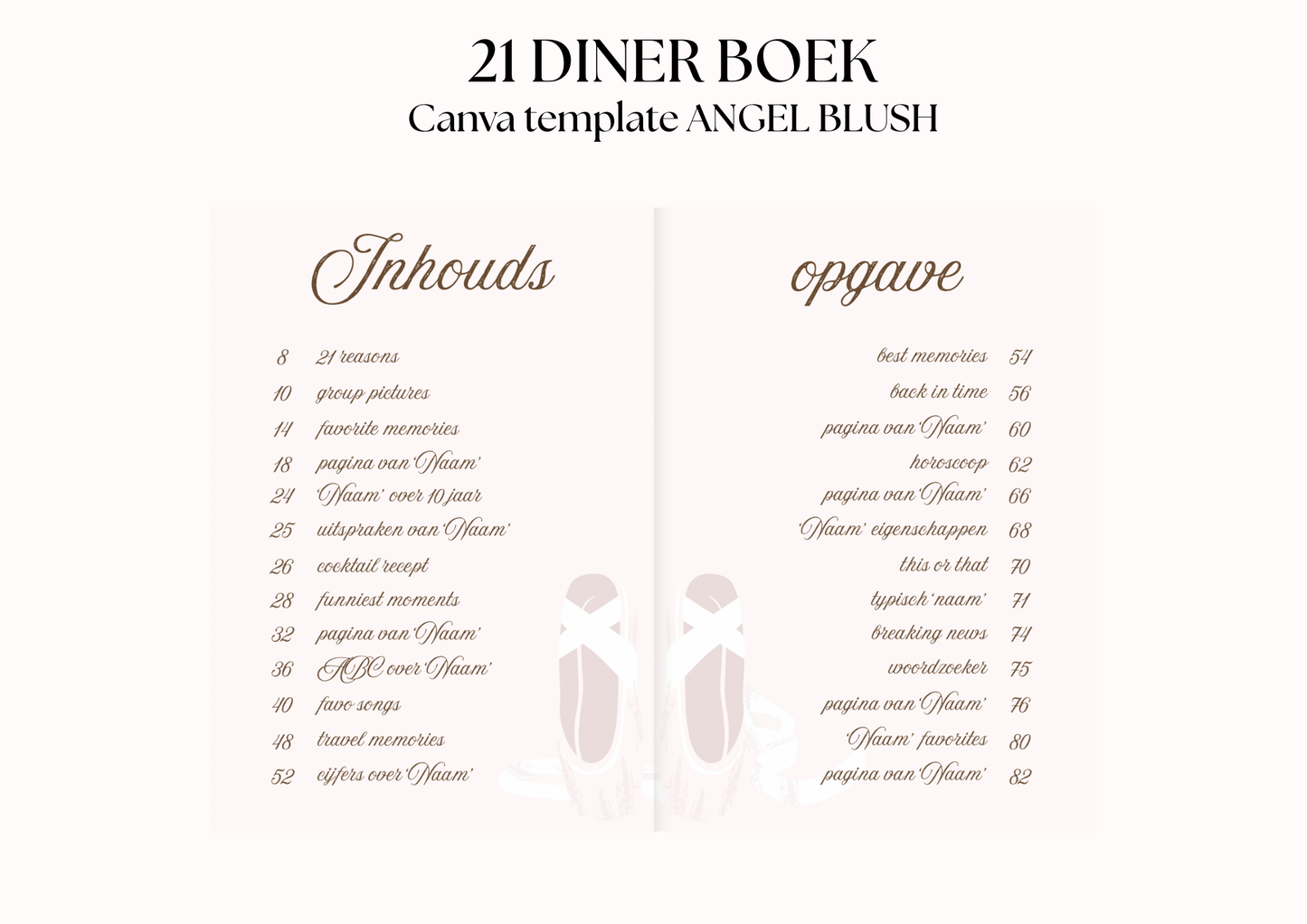 21 Diner Boek Template 'Angel Blush'