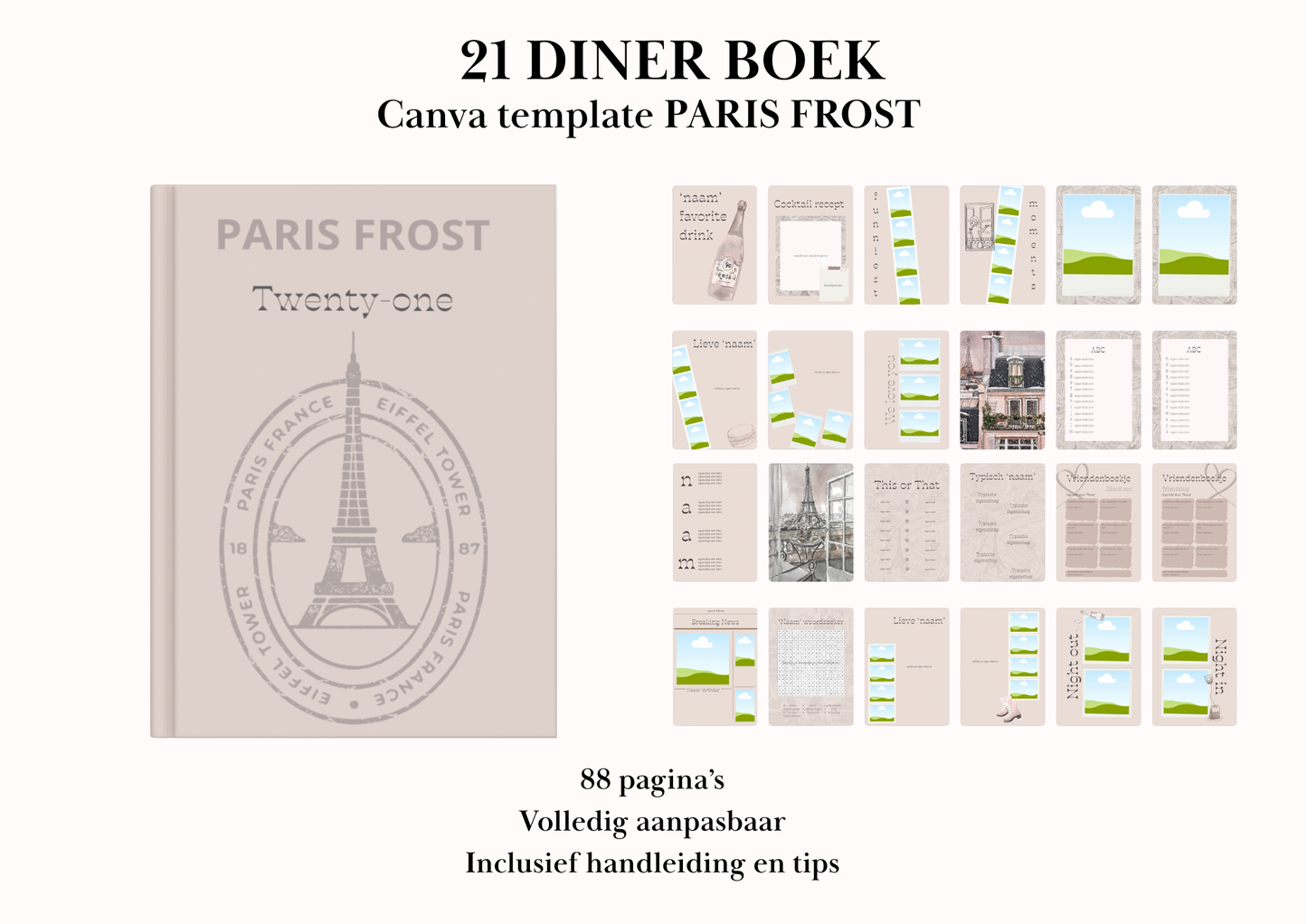 21 Diner boek Template 'Paris Frost'