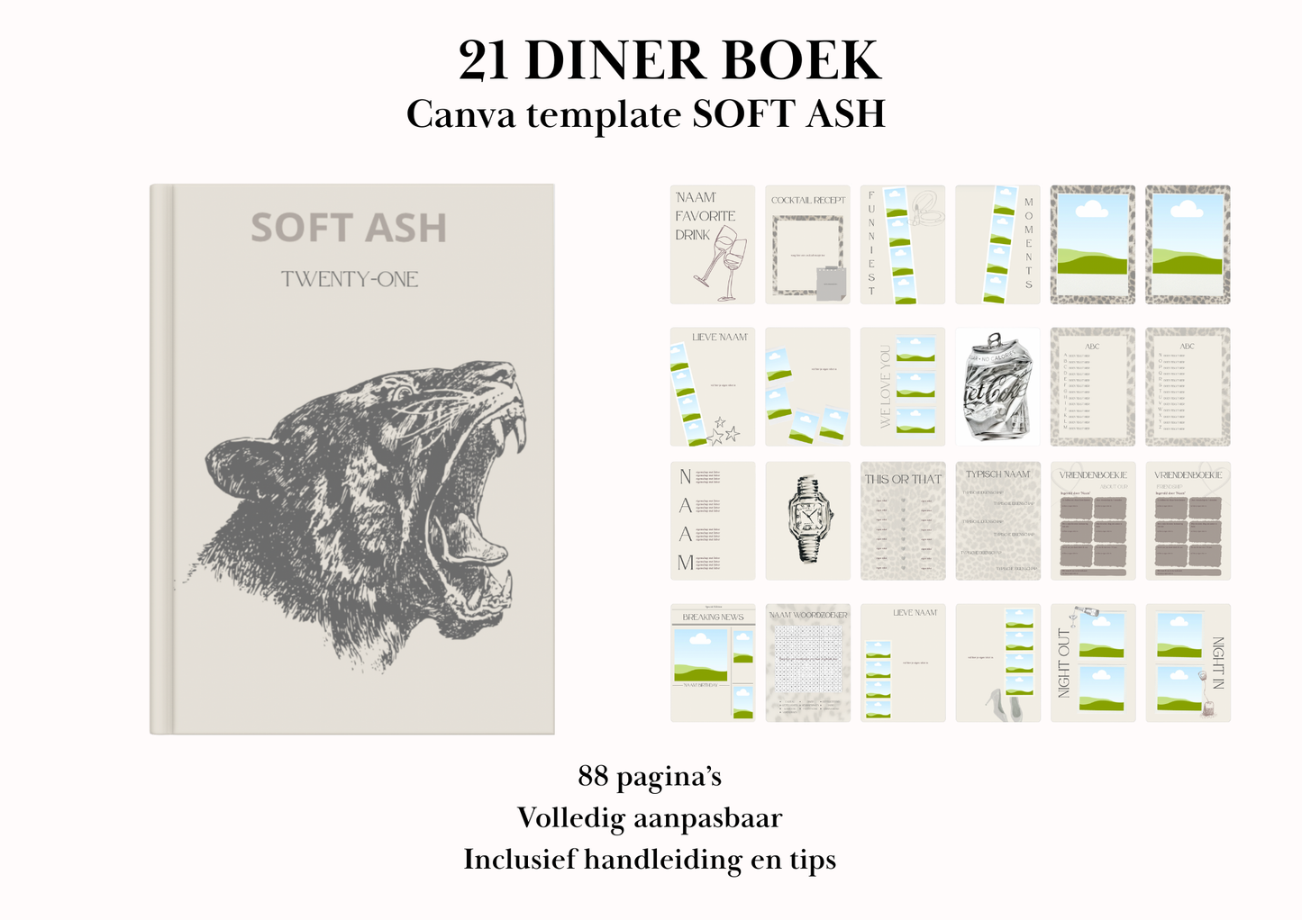 21 Diner Boek Template 'Soft Ash'
