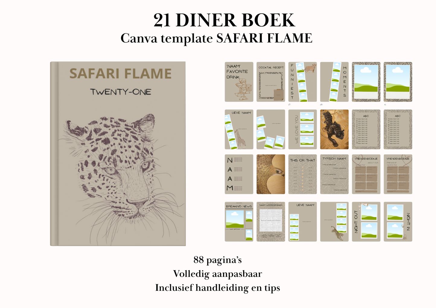21 Diner Boek Template 'Safari Flame'