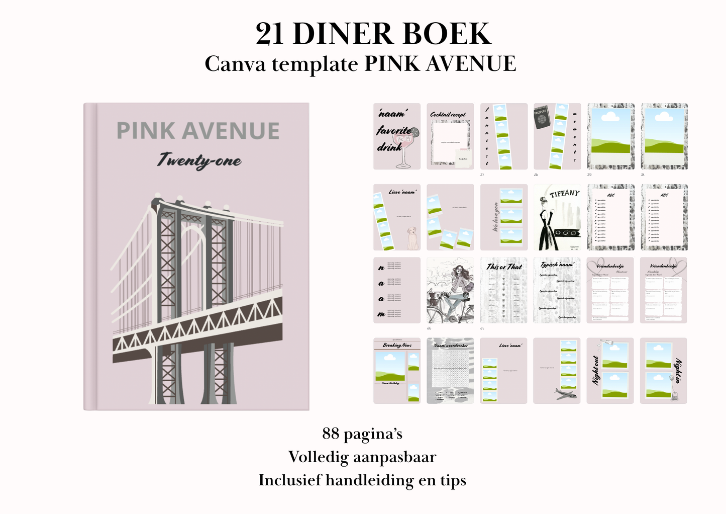 21 Diner boek Template 'Pink Avenue'